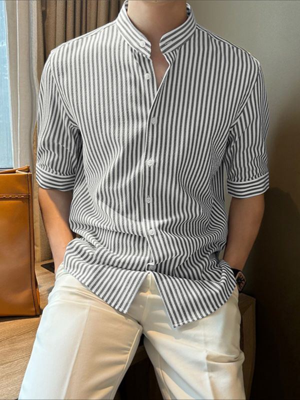 Men's Minimalist Stripe Short Sleeve Shirt SKUL49909