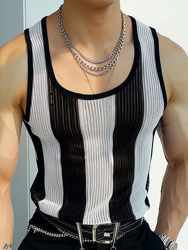 Mens Sexy Striped U-Neck Sleeveless Tank SKUK66893