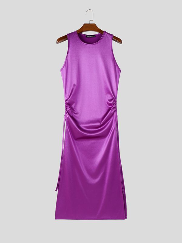 Men's Avant-Garde Metallic Liquid High Double Slit Longline Tank SKUL70261