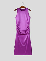 Men's Avant-Garde Metallic Liquid High Double Slit Longline Tank SKUL70261