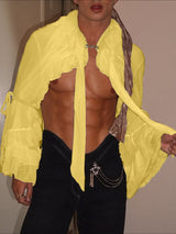 Men's Solid Color Ruffle Patchwork Cropped Cardigan SKUL43709