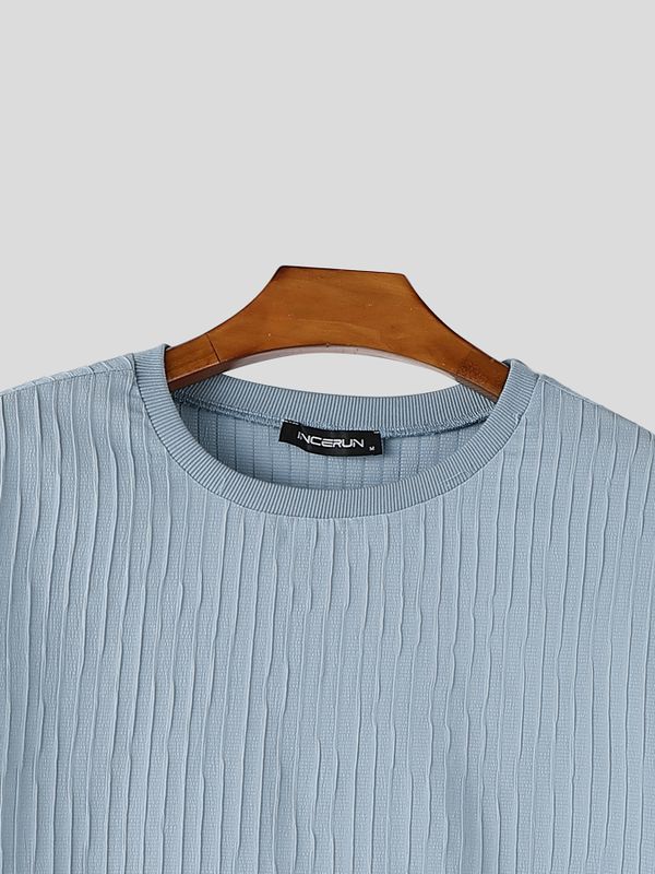Men's Japanese Harajuku Crinkle Textured Crewneck Short Sleeve T-shirt SKUL70576