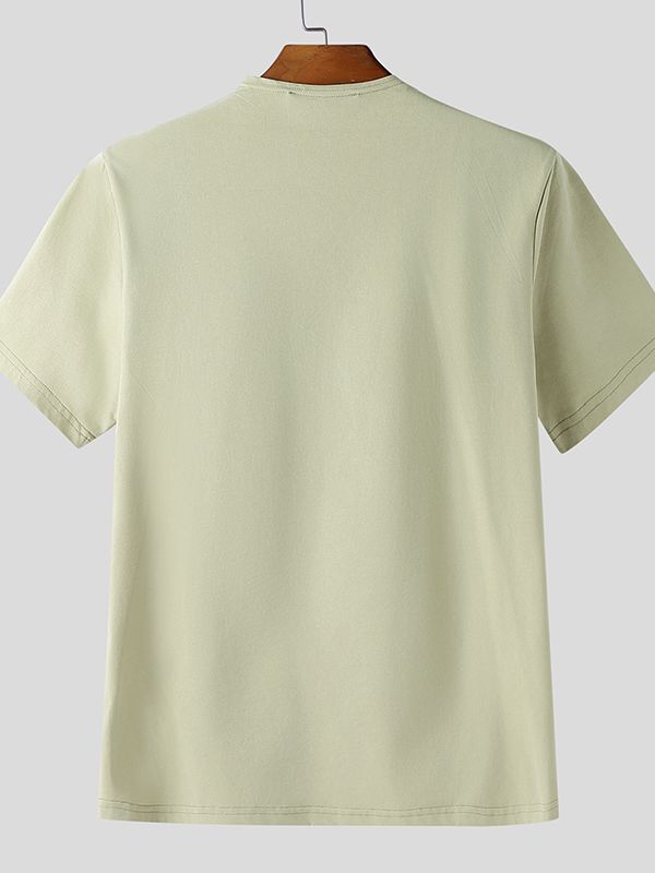 Men's Solid Color Mock Neck Base Short Sleeve T-shirt SKUL47686