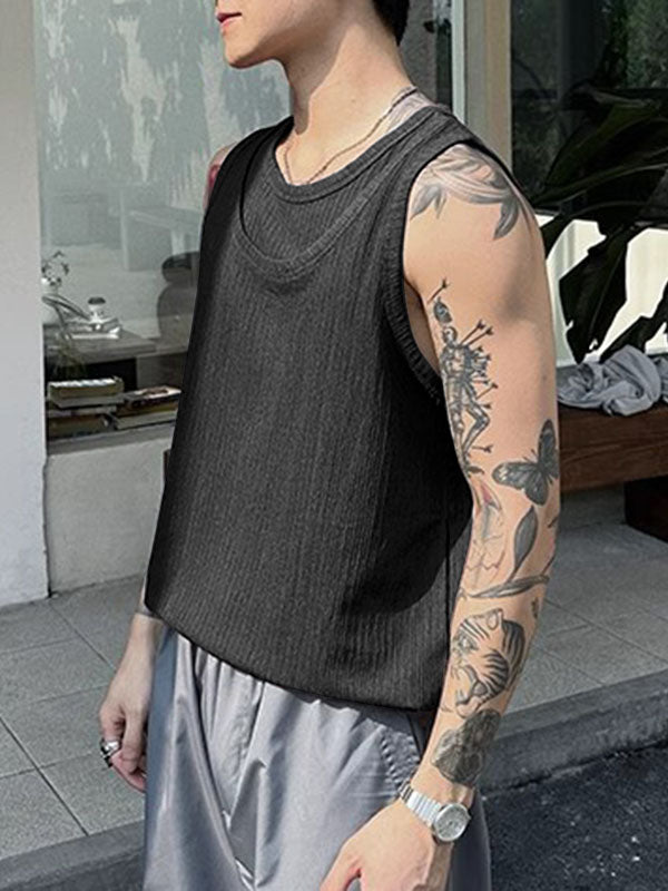 Mens Solid Color Layered Look Sleeveless Tank SKUK68787