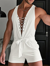 Mens Solid Color Knit Drawstring Bodysuit SKUL14194