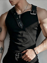 Men's Y2K Avant-Garde Asymmetrical Buckle Strap Muscle Fit Tank SKUL78147