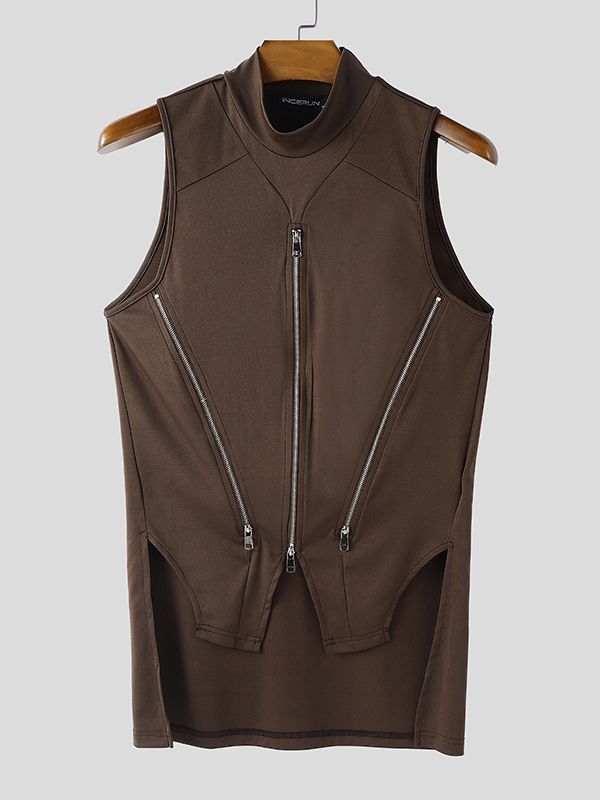 Men's Deconstructed Zipper Hem Slit Tank SKUL46259