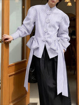 Men's 3D Floral Decor Striped Bow Long Sleeve Shirt SKUL47643