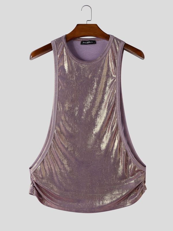 Men's Avant-Garde Nightclub Metallic Foil Deep Armhole Tank SKUL73780