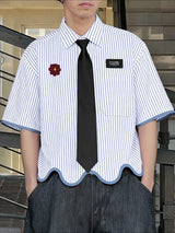 Men's Contrast Color Wave Hem Short Sleeve Shirt SKUL45335