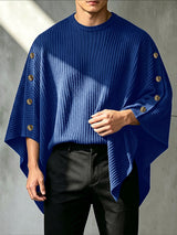 Men's Avant-Garde High Street Pointed Hem Side Button Ribbed Half Sleeve Round Neck Cloak SKUL81150