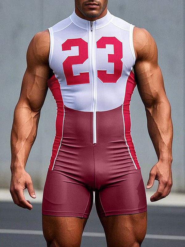 Mens Number Print Sleeveless Bodysuit SKUL00870