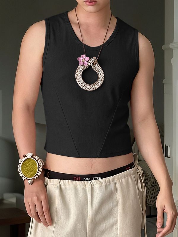 Men's Casual Textured Cropped Tank SKUL45404