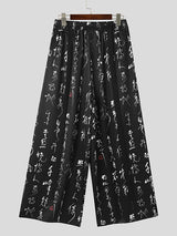 Mens Chinese Character Print Wide Leg Pants SKUK32515