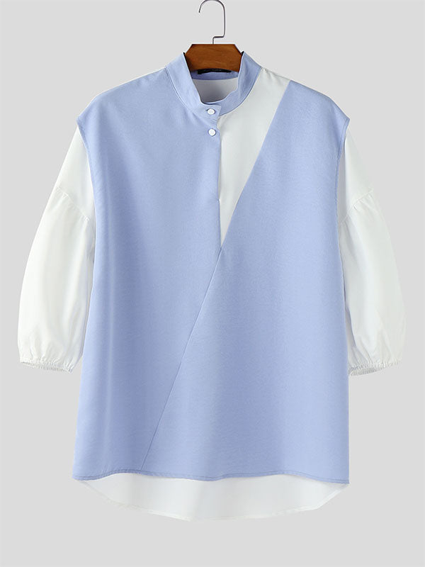 Mens Color Block Patchwork Long Sleeve Shirt SKUL05301