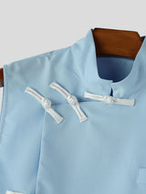 Men's Asymmetric Frog Button Stand Collar Tank SKUL59983