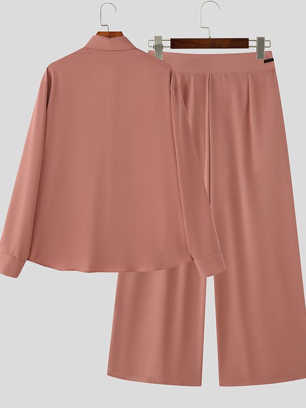 Men's Solid Color Button Two Pieces Outfit SKUL36610