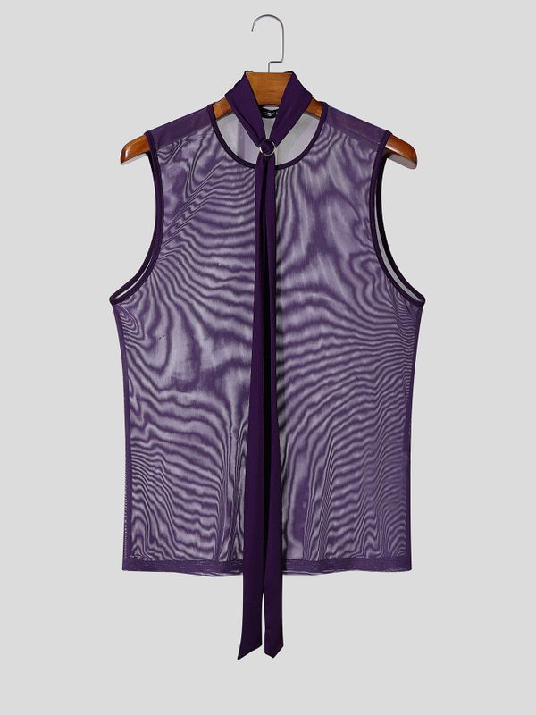 Men's Avant-Garde Hardware Ring Choker Tie Sheer Mesh Tank SKUL71426