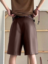 Mens Loose-Fit Leather Casual Short SKUK74707