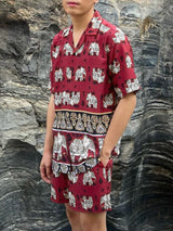 Mens Elephant Print Short Sleeve Two-Piece Suits SKUK60662