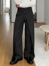 Men's Avant-Garde Asymmetric Layered High Waist Draped Wide Leg Pant SKUL68499