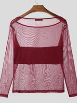 Men's Sheer Mesh Off Shoulder Long Sleeve T-shirt SKUL39977