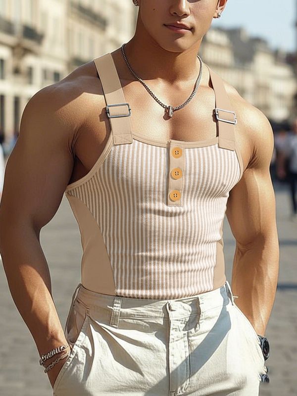 Men's Stripe Patchwork Casual Tank SKUL48000