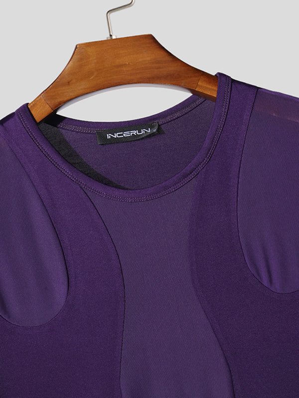 Mens Sheer Mesh Patchwork Short Sleeve T-Shirt SKUL10278