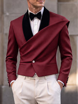 [Pre-order] Men's Avant-Garde Luxury Evening Gala Shawl Lapel Asymmetric Drape Cropped Blazer SKUL89162