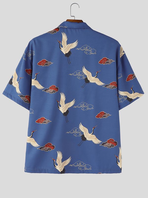 Men's Chinese Style Element Print Frog Button Short Sleeve Shirt SKUL56055