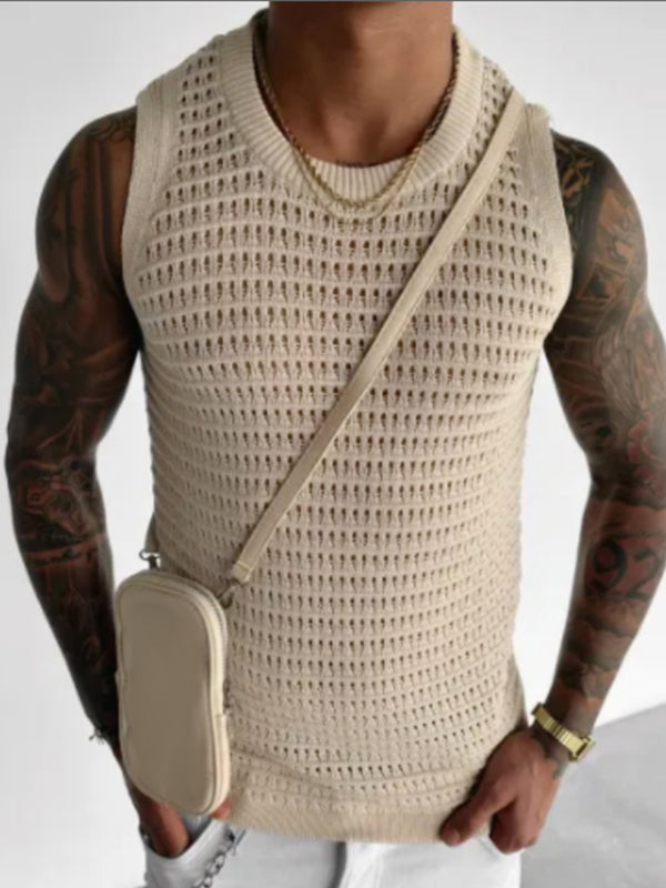 Mens Knit Hollow Crew Neck Sleeveless Vest SKUK20228