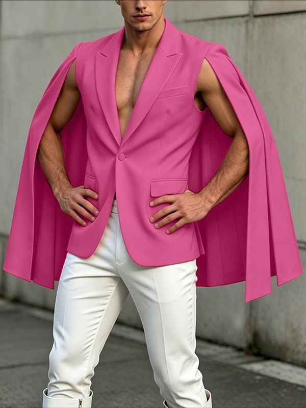 Men's High Street Wear Cape Sleeve Single Button Fashion Cloak SKUL68348