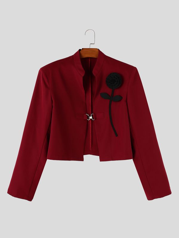 Men's Modern Gothic Red Carpet Stand Collar Floral Applique Long Sleeve Blazer SKUL85237