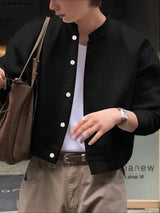 Men's Solid Color Textured Plaid Long Sleeve Jacket SKUL43874