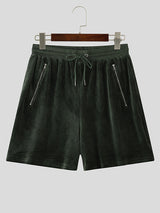 Mens Solid Color Velvety Zip Casual Short SKUL12163