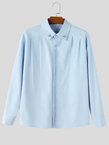 Men's Early Autumn Urban Casual Front Pleat Loose Fit Long Sleeve Turn-Down Collar Shirt SKUL78144