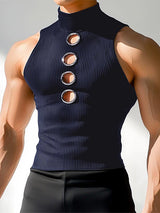 Mens Metal Ring Cutout High Neck Tank SKUL09496