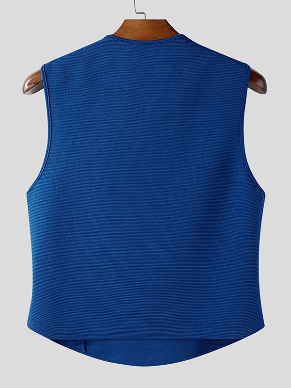 Men's Solid Color Textured Scarf Collar Tank SKUL47954