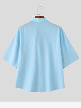 Men's Japanese Harajuku Flying Bird Print Asymmetric Diagonal Button Short Sleeve Shirt SKUL63005