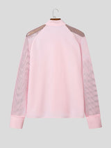 Men's Sheer Mesh Patchwork Frog Button Long Sleeve Shirt SKUL54548