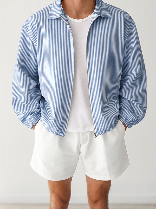 Men's Striped Lightweight Long Sleeve Jacket SKUL34237