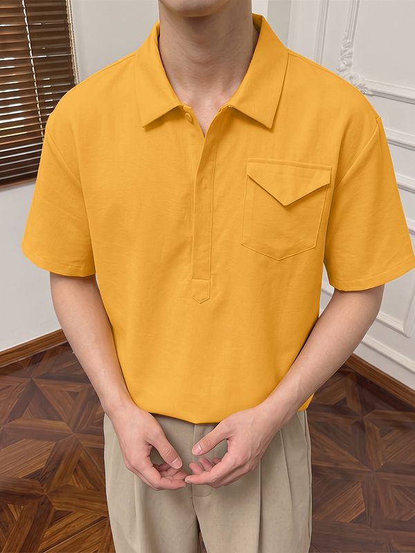 Men's High Street Casual Flap Pocket V Neck Short Sleeve Shirt SKUL75688