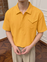 Men's High Street Casual Flap Pocket V Neck Short Sleeve Shirt SKUL75688