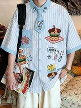 Men's Fun Print Striped Short Sleeve Shirt SKUL46148