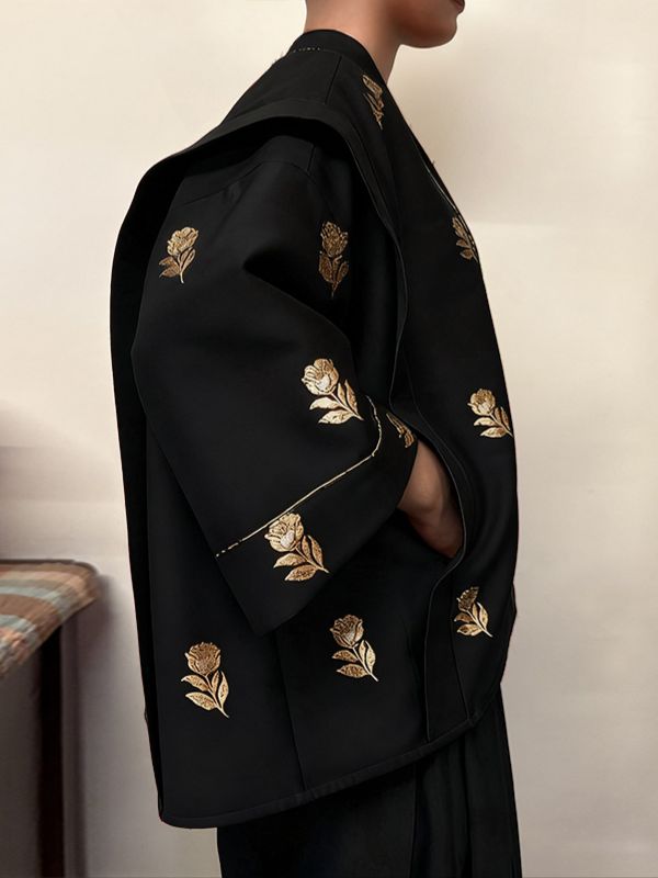 Men's Deconstructed Rose Print Half Sleeve Cardigan SKUL36314