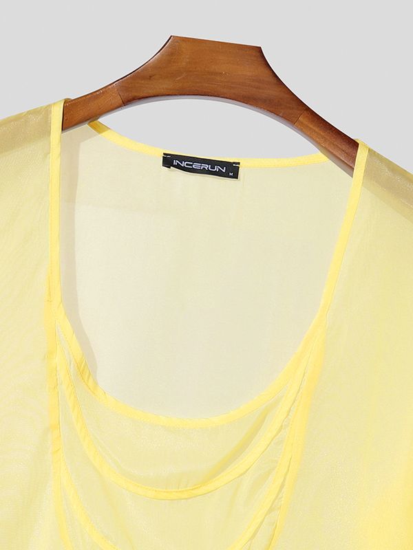 Men's Avant-Garde Multi-Layered Scoop Neck Draped T-shirt SKUL51752