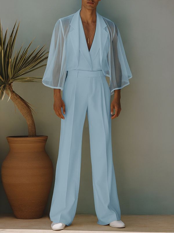 Men's Chiffon Sheer Casual Two Pieces Outfit SKUL36600