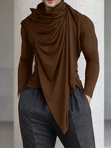 Men's Solid Ruched Drape Neck Long Sleeve T-Shirt SKUL28150