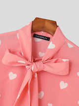 Mens Allover Heart Print Bowknot Neck Shirt SKUK28443