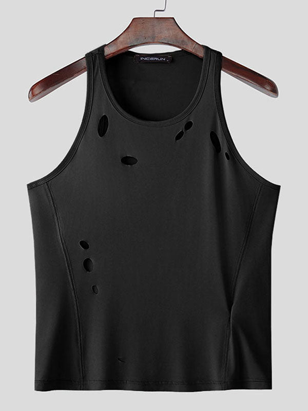 Mens Solid Color Cutout Casual Tank SKUL04418